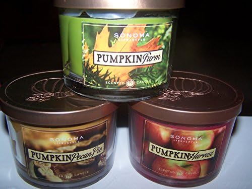 Lot of 3 Sonoma Scented Jar Candles - Pumpkin Harvest, Pumpkin Pecan Pie and Pumpkin Farm (Scented)