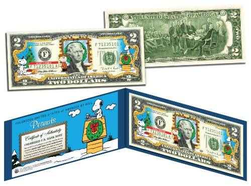 PEANUTS *Charlie Brown & Snoopy* CHRISTMAS Legal Tender U.S. $2 Bill *LICENSED*
