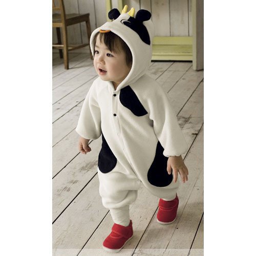 BABY Animal Cow Character Costume Fleece Hooded Romper outfit,90
