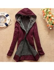 Wine Red Korea Womens Girls Hooded Coat Fleece Jacket Zip up Outerwear Warm Tops