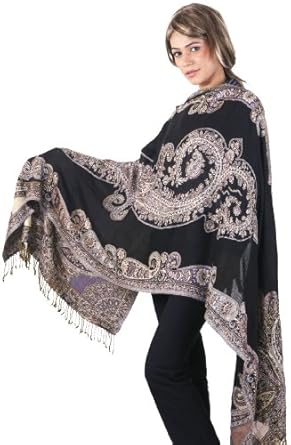 Antique Jamavar Shawl Stole Wrap Floral Checks Paisley Beads Sequins 28x78