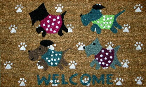 STC Hand Tufted Coir Door Mat with Anti-slip Backing, 4 Dogs Design, 45x75cm