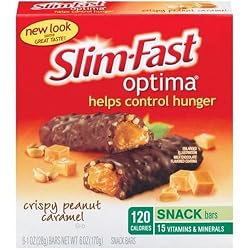 Slim Fast Optima Crispy Peanut Carmel - Controls Hunger Up To 4 Hours, 6 bars TWO BOXES