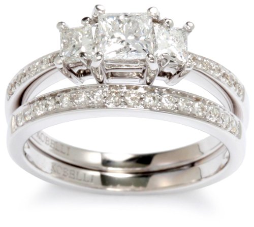 Kobelli 1-1/6 cttw Three Stone Princess Diamond Wedding Set Rings, Size 6