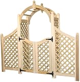 Victorian Garden Arbor with Diagonal Lattice, Wing Extensions, and Gates