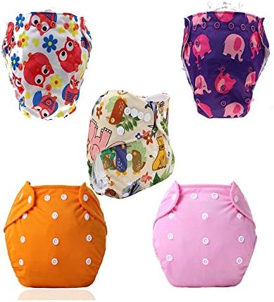 YIGU Baby 5pcs Pack Fitted Pocket Cloth Diaper with 2 Inserts Each (Girls Color)