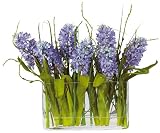 New Nearly Natural Hyacinth w / Rectangle Glass Planter Perfect Brilliant Color Realistic Look Feel - B001DQF3KC