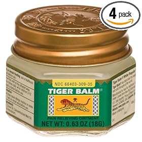 Tiger Balm Pain Relieving Ointment, Regular Strength, 0.63 Ounces (18 g) (Pack of 4)