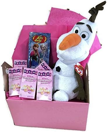 Frozen Valentine Bundle: Ty Olaf Beanie Baby Plush + Frozen Jelly Belly Jelly Beans + Conversation Hearts - Perfect Valentine for Kids