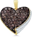 10k Yellow and White Two Tone Gold Round Cut Brown Chocolate and White Diamond Heart Shape Love Pendant (.85 cttw)