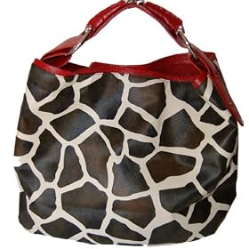 X-Large Red Vicky Giraffe Print Faux Leather Satchel Bag Hand Shoulder Bag Animal Purse Square Tote