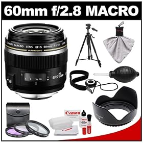 Canon EF-S 60mm f/2.8 Macro USM Lens with 3 UV/FLD/CPL Filters + Lens Hood + Tripod + Accessory Kit for EOS 60D, 7D, Rebel T3, T3i, T4i Digital SLR Cameras