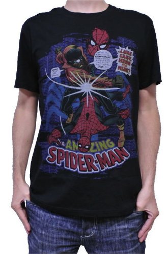 ★海外限定★THE AMAZING SPIDER MAN スパイダーマン SPIDERMAN 半袖 コットン Tシャツ 劇画タッチ プリント【黒】【Lサイズ】【肩幅44cm、身幅50cm、着丈67cm、袖丈21cm】MARVEL 海外ライセンス COOL PLANET Co.,Ltd. SPT-002