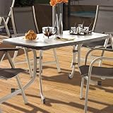 Sieger 253/C-M Boulevard-Klapptisch 150 x 90 cm mit Mecalit-Pro-Platte, Stahlrohrgestell champagner, Tischplatte Schieferdekor, mocca