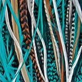 5 Genuine 8"-10" Turquoise,brown,white & Grizzly Feathers for Hair Extension