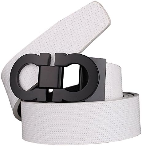 Zando Men's Fashion Smooth Leather Buckle Belt Strap Waistband(Black buckle white belt, S(31"-34"))