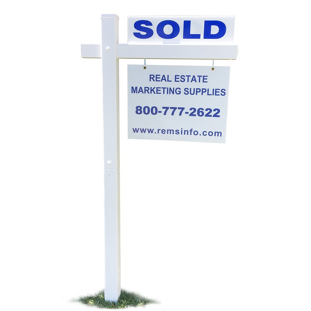 White Vinyl PVC Real Estate Sign Post 6 Tall Post w/36" Arm Set of 2
