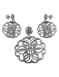 Sterling Silver Matte Finish Flower Pendant/ Earrings Set