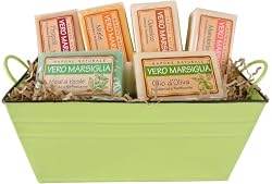 Nesti Dante Gift Basket, Marseille Soap Assortment, 6 different soaps, 150g each (5 oz each): Olive oil, Mint, Beeswax, Honey, Almond, Classic
