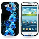 EMAXCITY Brand BLACK Hard Snap-On Cover Case with PURPLE BLUE FLOWER Design for SAMSUNG I747 GALAXY S III / I9300 With PRY- Triangle Case Removal Tool [WCF869]