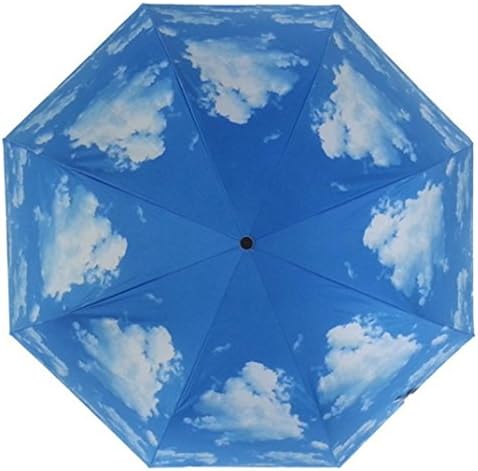 OUBAO Anti-uv Sun Protection Parasols Rain Blue Sky 3 Folding Umbrella