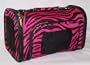 Designer Pet Carrier - Fully Enclosed Luggage Style Pet Carrier - Black and Pink Zebra Print - Small