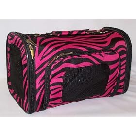 Designer Pet Carrier - Fully Enclosed Luggage Style Pet Carrier - Black and Pink Zebra Print - Small