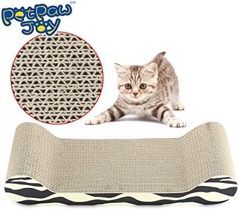 PETPAWJOY #1 PREMIUM CARBOARD CAT SCRATCHING BOARD with Free Catnip Great Zebra Style Cat Scratching Pad Extremely Durable Kitten Scratching Board ¨C Satisfies cats¡¯ Natural Scratching Instincts