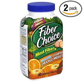Fiber Choice Fiber Supplement, Chewable, Sugar Free Assorted Orange Medley, 90 Tablets (Pack of 2)