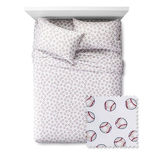 Kids/Adult Baseball Twin Sheet Set- white