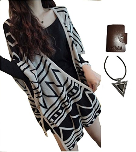 〔 エンヘルア 〕 enHelA カーデ ィガン アウター ボレロ 幾何学 模様 柄 コー デ ディ ネート カジュアル 着こなし 大きい サイズ レディース ベージュ ブラック 【 全部で3点セット 】