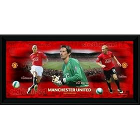 Rio Ferdinand, Edwin Van Der Sar & Paul Scholes - 3 Player 18x8'' Framed Print, Manchester United.