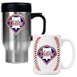 Philadelphia Phillies MLB Stainless Steel Travel Mug & Gameball Ceramic Mug Set - Primary Logo by Great American Products