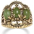 14k Gold-Plated Antiqued Filigree Jade Ring