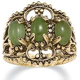 14k Gold-Plated Antiqued Filigree Jade Ring