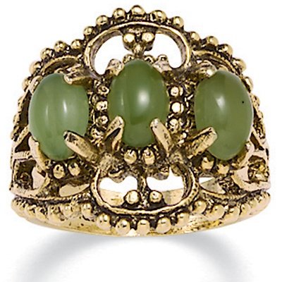 14k Gold-Plated Antiqued Filigree Jade Ring