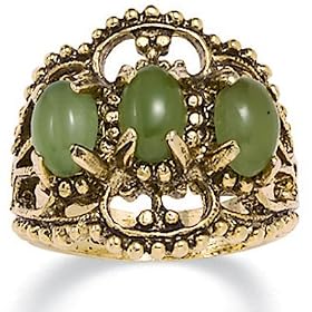 14k Gold-Plated Antiqued Filigree Jade Ring by 