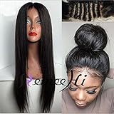 Remeehi Silk Straight 100% Remy Indian Human Hair Full Lace Wig Baby Hair 18 inch 1b# natural black