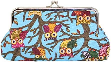 Women Owl Exquisite Clasp Coin Purse Cartoon Print Wallet Hasp Clutch Bag for Girls BG006 (Sky blue)