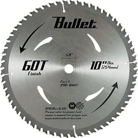 Carbide Tooth Thin Kerf Wood Blade 10 60 Tooth- Used for wood, plastic and urethane... by Bullet Industries