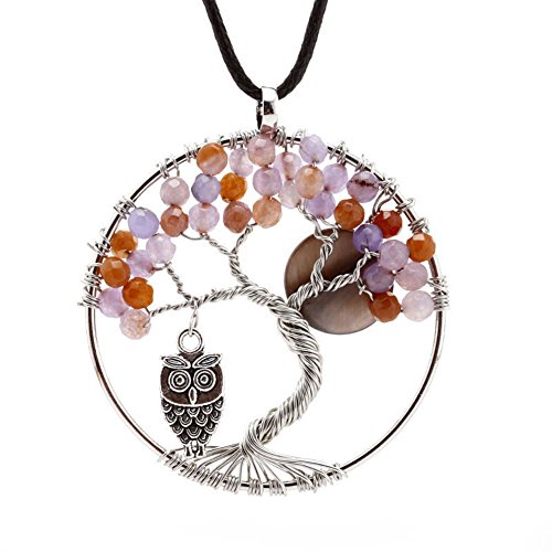 Tree Life Necklace Crystal Aquamarine Amulet Gemstone Pendant