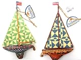 Jim Shore Set/2 Blue/Green Sailboat Ornaments