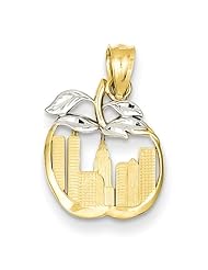 14k & Rhodium Cut-Out New York Skyline In Apple Pendant