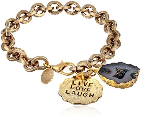 Alisa Michelle Hand Stamped "Live Love Laugh" Coin and Electroformed Geod Bracelet, 7"
