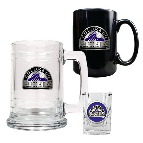 Colorado Rockies MLB 15oz Tankard, 15oz Ceramic Mug & 2oz Shot Glass Set - Primary Logo