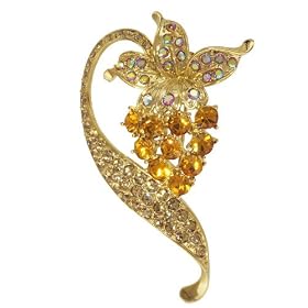 Rainbow And Gold Rhinestone Blossom Flower Pin Brooch by Pugster