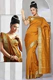 Mustard Art Silk Saree Sari fabric India Golden Border