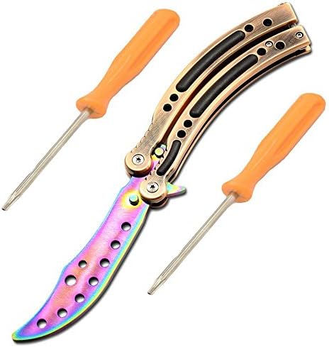Butterfly Training Knife,Stomg Stainless Steel Rainbow Blunt Practice Folding Dull Pocket Trainer Tool