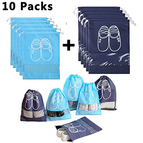 Household Travel Dust-proof Shoe Organizer Bags,Drawstring,Transparent Window,Cherioll Pack of 10
