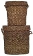Natural Hand Woven Seagrass Round Hampers with Lids Lg=17"Dx18"H Set of 2